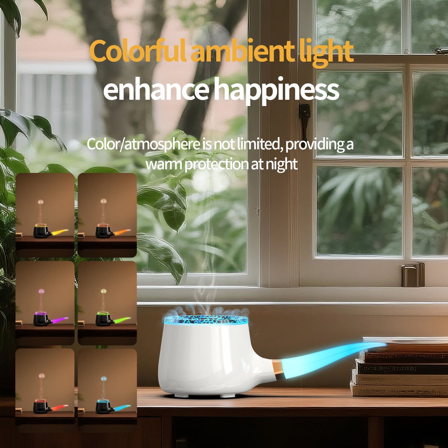 Pipe-Shaped Aromatherapy Humidifier with LED Flame & Mist – USB Desk Diffuser for Home, Office, Bedside (White) | Other Colors Available in Store - Image 4