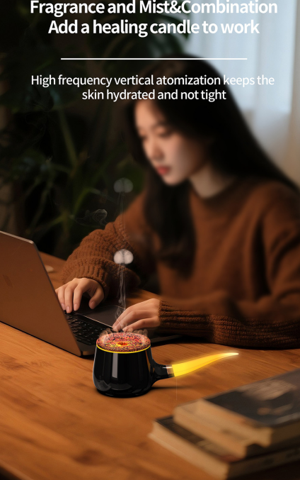 Pipe-Shaped Aromatherapy Humidifier with LED Flame & Mist – USB Desk Diffuser for Home, Office, Bedside (White) | Other Colors Available in Store - Image 8
