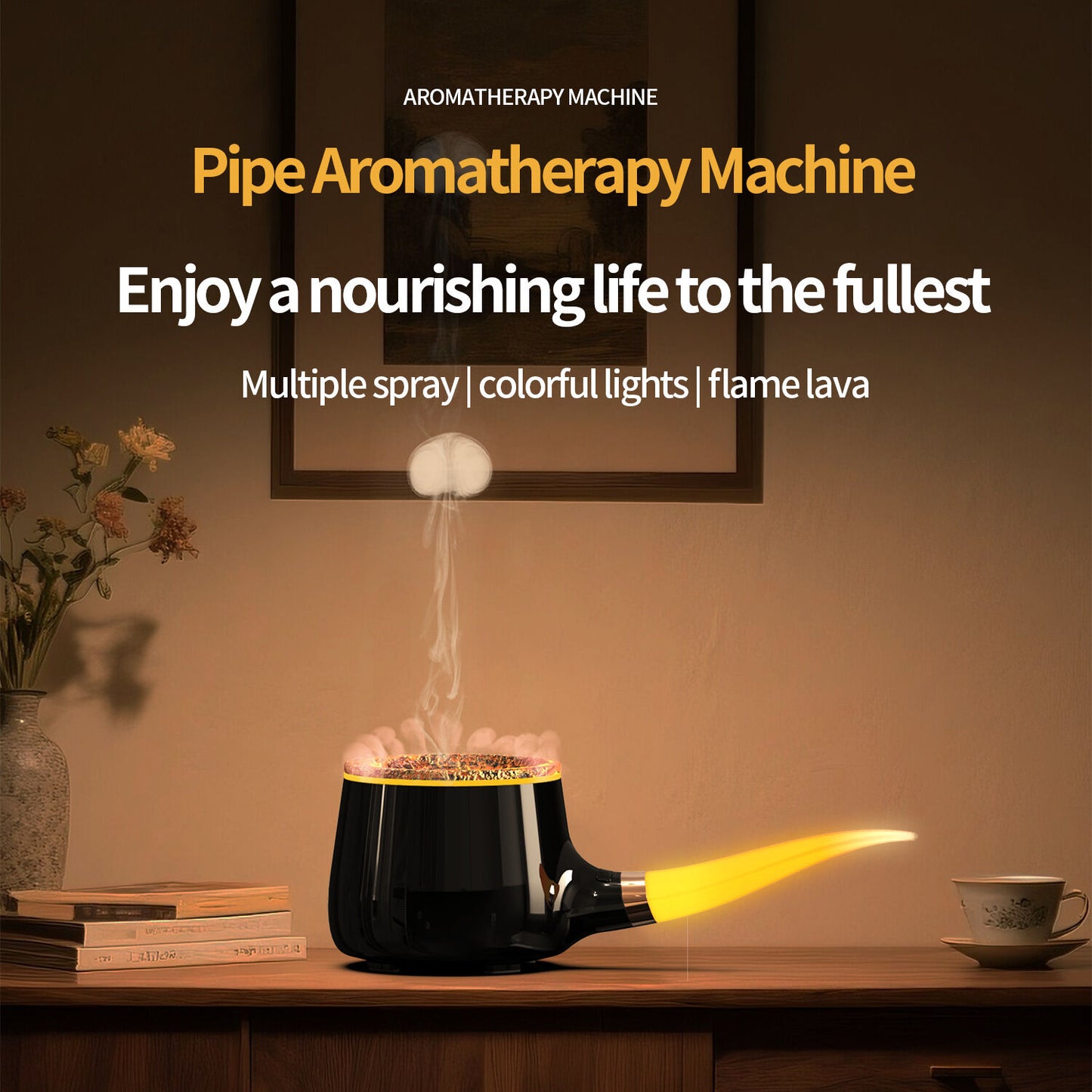 Pipe-Shaped Aromatherapy Humidifier with LED Flame & Mist – USB Desk Diffuser for Home, Office, Bedside (Black) | Other Colors Available in Store - Image 2