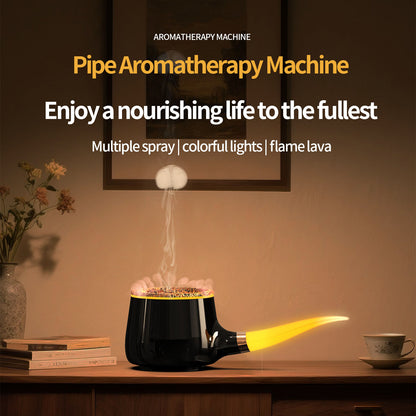 Pipe-Shaped Aromatherapy Humidifier with LED Flame & Mist – USB Desk Diffuser for Home, Office, Bedside (Black) | Other Colors Available in Store - Image 2
