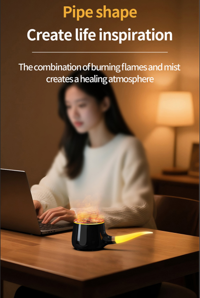 Pipe-Shaped Aromatherapy Humidifier with LED Flame & Mist – USB Desk Diffuser for Home, Office, Bedside (Black) | Other Colors Available in Store - Image 7