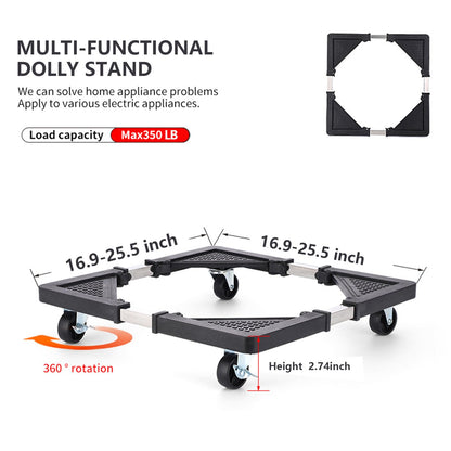 Adjustable Appliance Dolly Stand with 4 Locking Wheels – Expandable Base from 16.9 to 25.6 Inch, Heavy-Duty Furniture Moving Cart for Refrigerator, Washer, Cabinet, Air Conditioner (Black) - Image 2