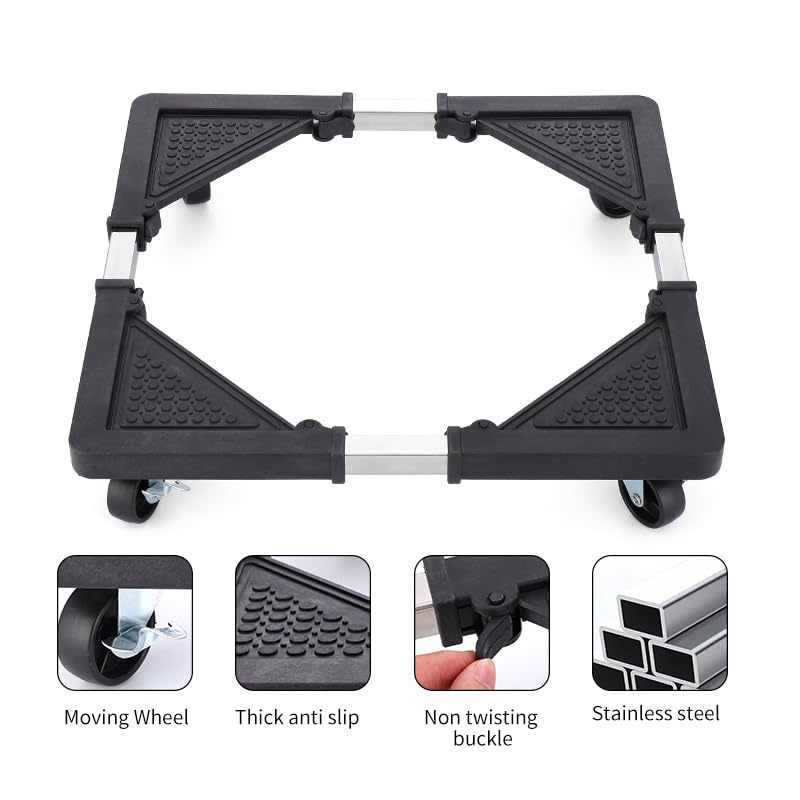 Adjustable Appliance Dolly Stand with 4 Locking Wheels – Expandable Base from 16.9 to 25.6 Inch, Heavy-Duty Furniture Moving Cart for Refrigerator, Washer, Cabinet, Air Conditioner (Black) - Image 5