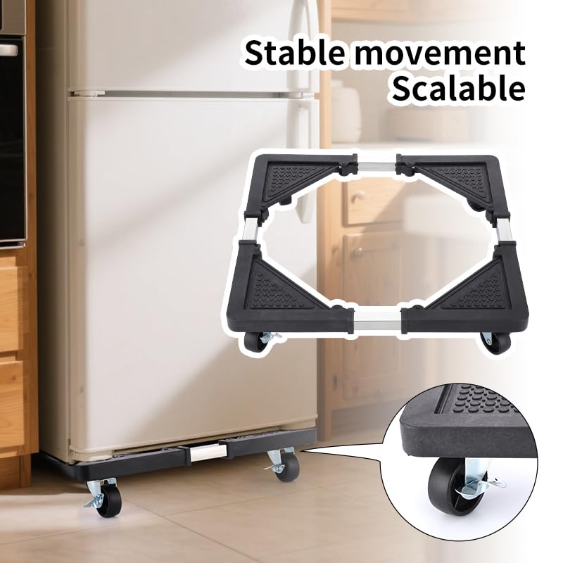 Adjustable Appliance Dolly Stand with 4 Locking Wheels – Expandable Base from 16.9 to 25.6 Inch, Heavy-Duty Furniture Moving Cart for Refrigerator, Washer, Cabinet, Air Conditioner (Black) - Image 6