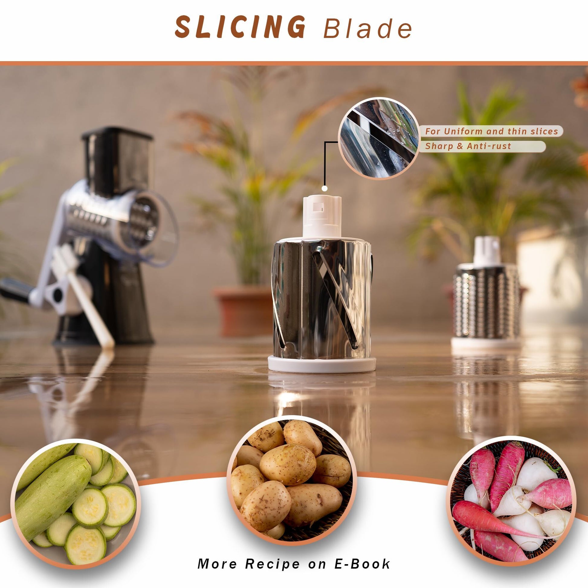 Manual Rotary Food Slicer & Grater with 3 Stainless Steel Drums – Suction Base Vegetable Shredder for Cheese, Potatoes & More (Black) - Image 4