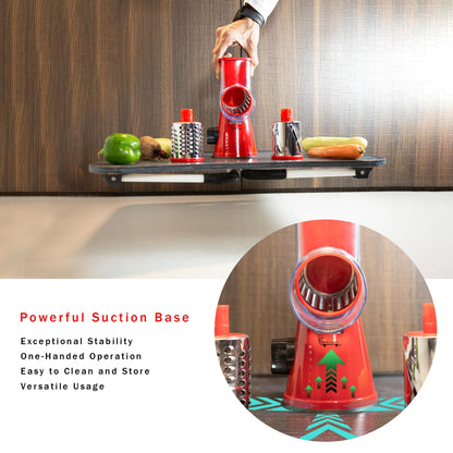 Manual Rotary Food Slicer & Grater with 3 Stainless Steel Drums – Suction Base Vegetable Shredder for Cheese, Potatoes & More (Black) - Image 5