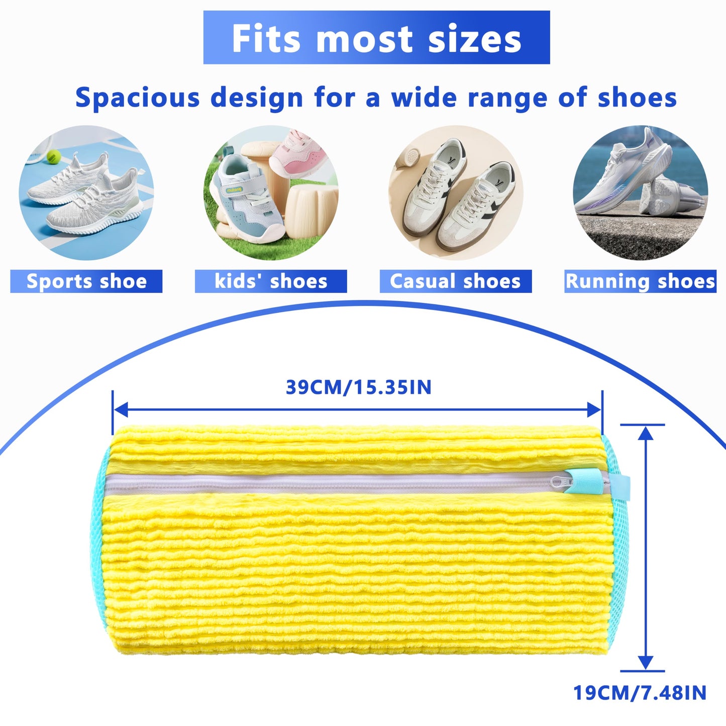 2-Pack Reusable Shoe Washing Machine Bag – White Protective Laundry Bag for All Shoes, Anti-Deformation & Deep Clean with Zipper Lock (Yellow) - Image 2