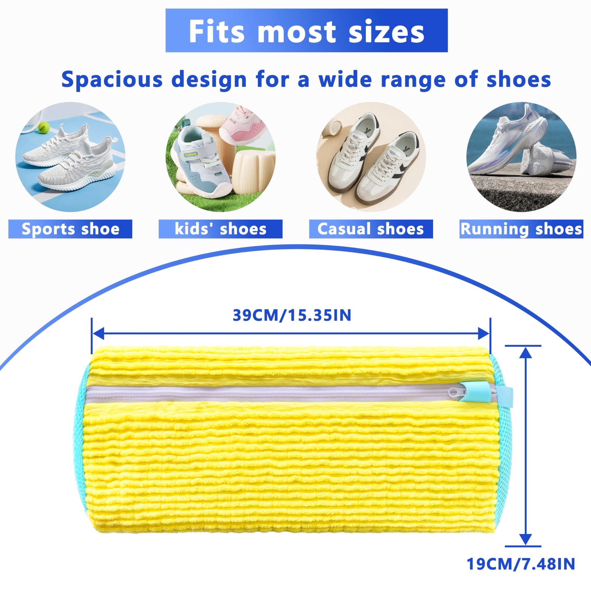 2-Pack Reusable Shoe Washing Machine Bag – White Protective Laundry Bag for All Shoes, Anti-Deformation & Deep Clean with Zipper Lock (Yellow) - Image 2