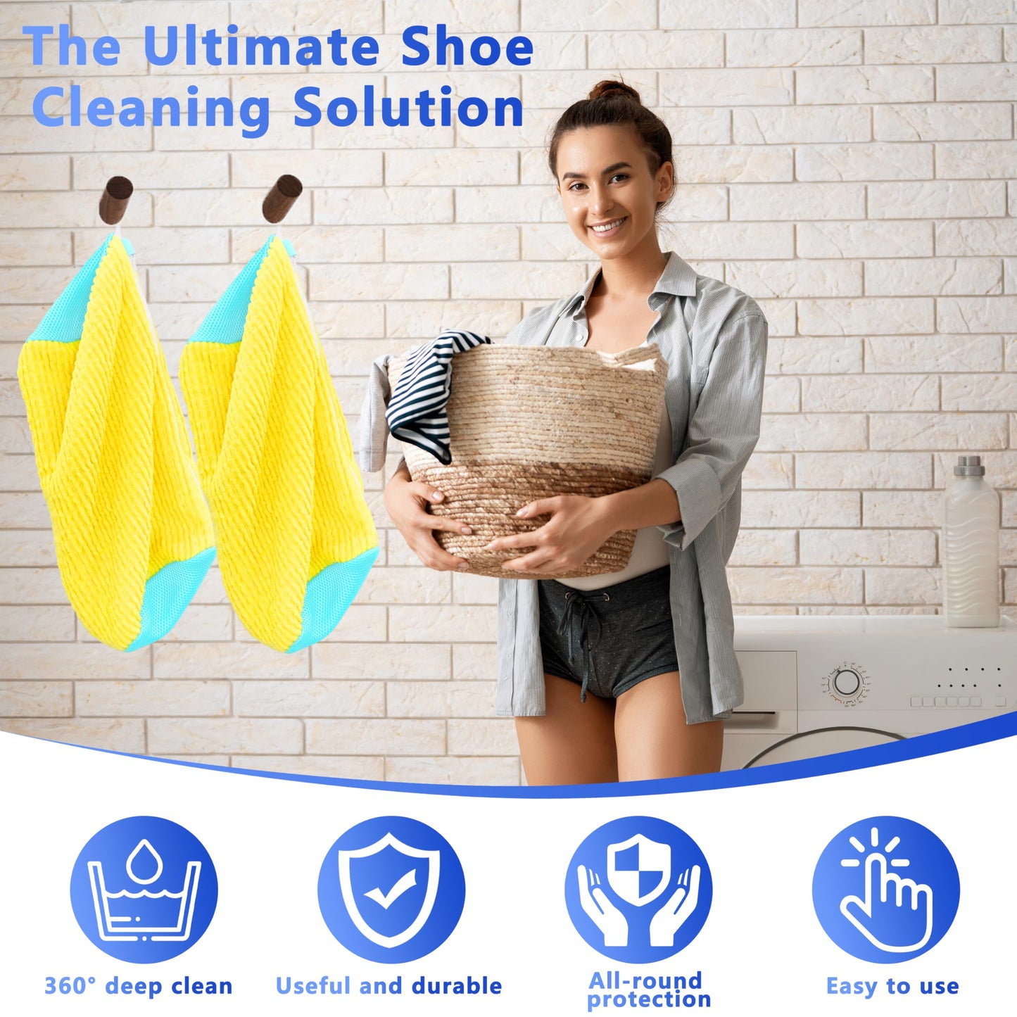 2-Pack Reusable Shoe Washing Machine Bag – White Protective Laundry Bag for All Shoes, Anti-Deformation & Deep Clean with Zipper Lock (Yellow) - Image 8