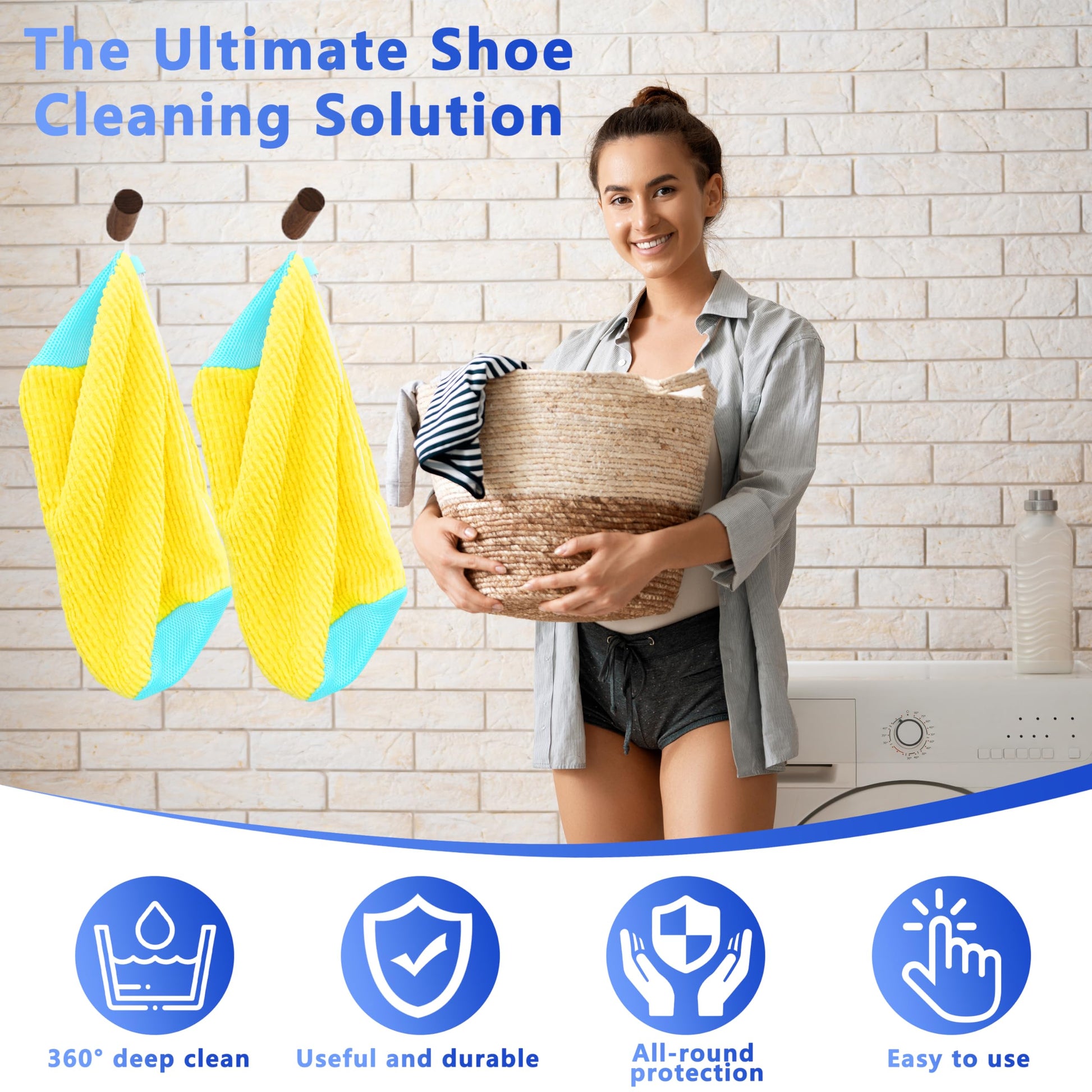 2-Pack Reusable Shoe Washing Machine Bag – White Protective Laundry Bag for All Shoes, Anti-Deformation & Deep Clean with Zipper Lock (Yellow) - Image 8