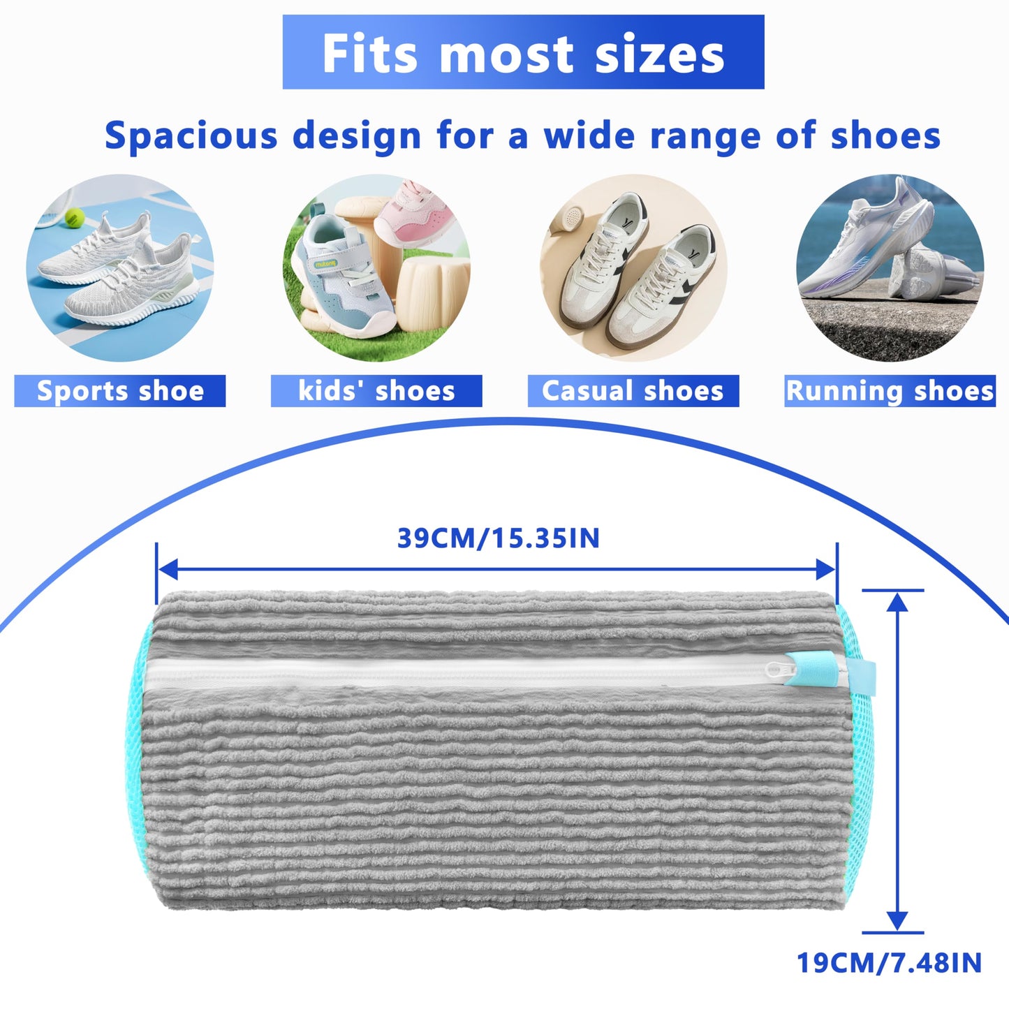 2-Pack Reusable Shoe Washing Machine Bag – White Protective Laundry Bag for All Shoes, Anti-Deformation & Deep Clean with Zipper Lock (Grey) - Image 2
