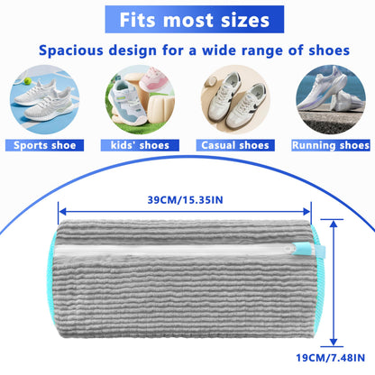 2-Pack Reusable Shoe Washing Machine Bag – White Protective Laundry Bag for All Shoes, Anti-Deformation & Deep Clean with Zipper Lock (Grey) - Image 2