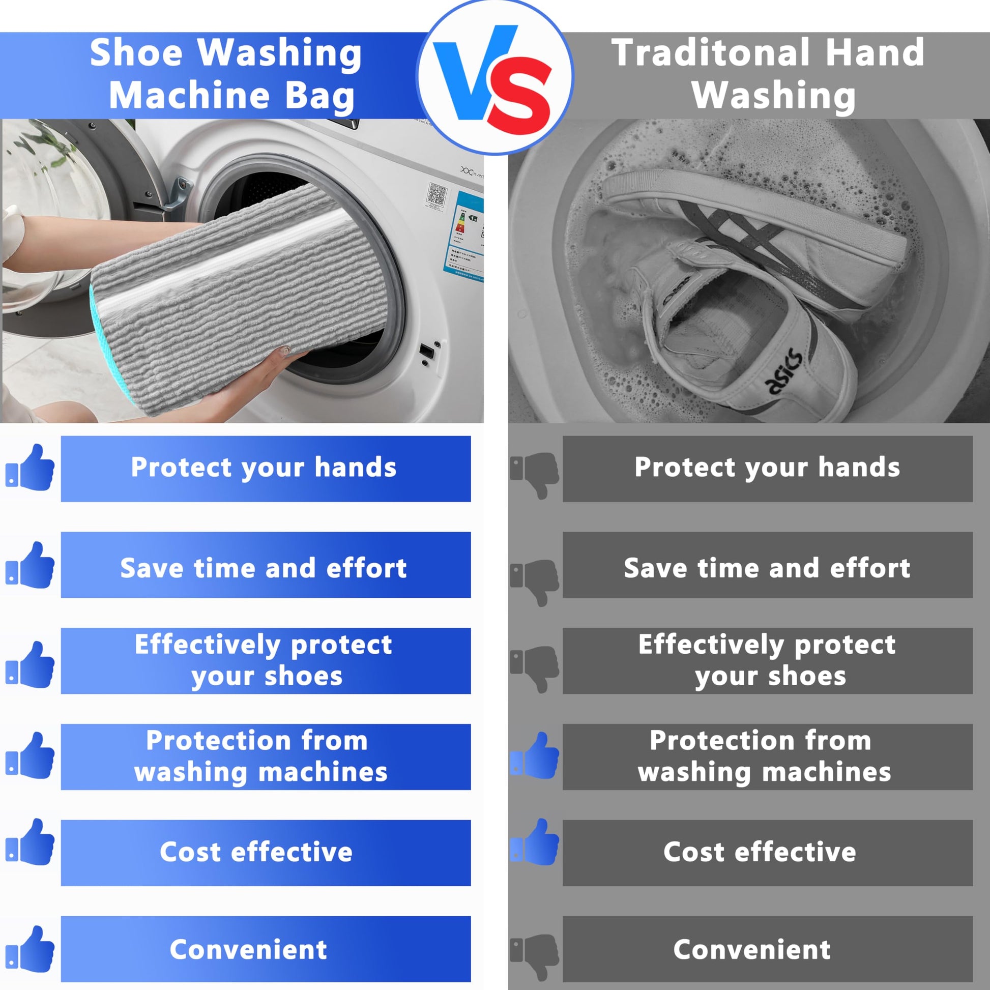2-Pack Reusable Shoe Washing Machine Bag – White Protective Laundry Bag for All Shoes, Anti-Deformation & Deep Clean with Zipper Lock (Grey) - Image 6