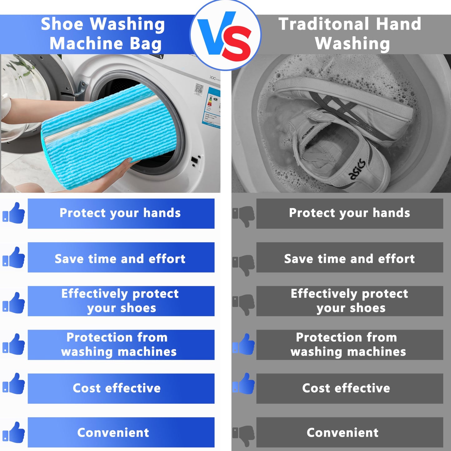 2-Pack Reusable Shoe Washing Machine Bag – White Protective Laundry Bag for All Shoes, Anti-Deformation & Deep Clean with Zipper Lock (Blue) - Image 5