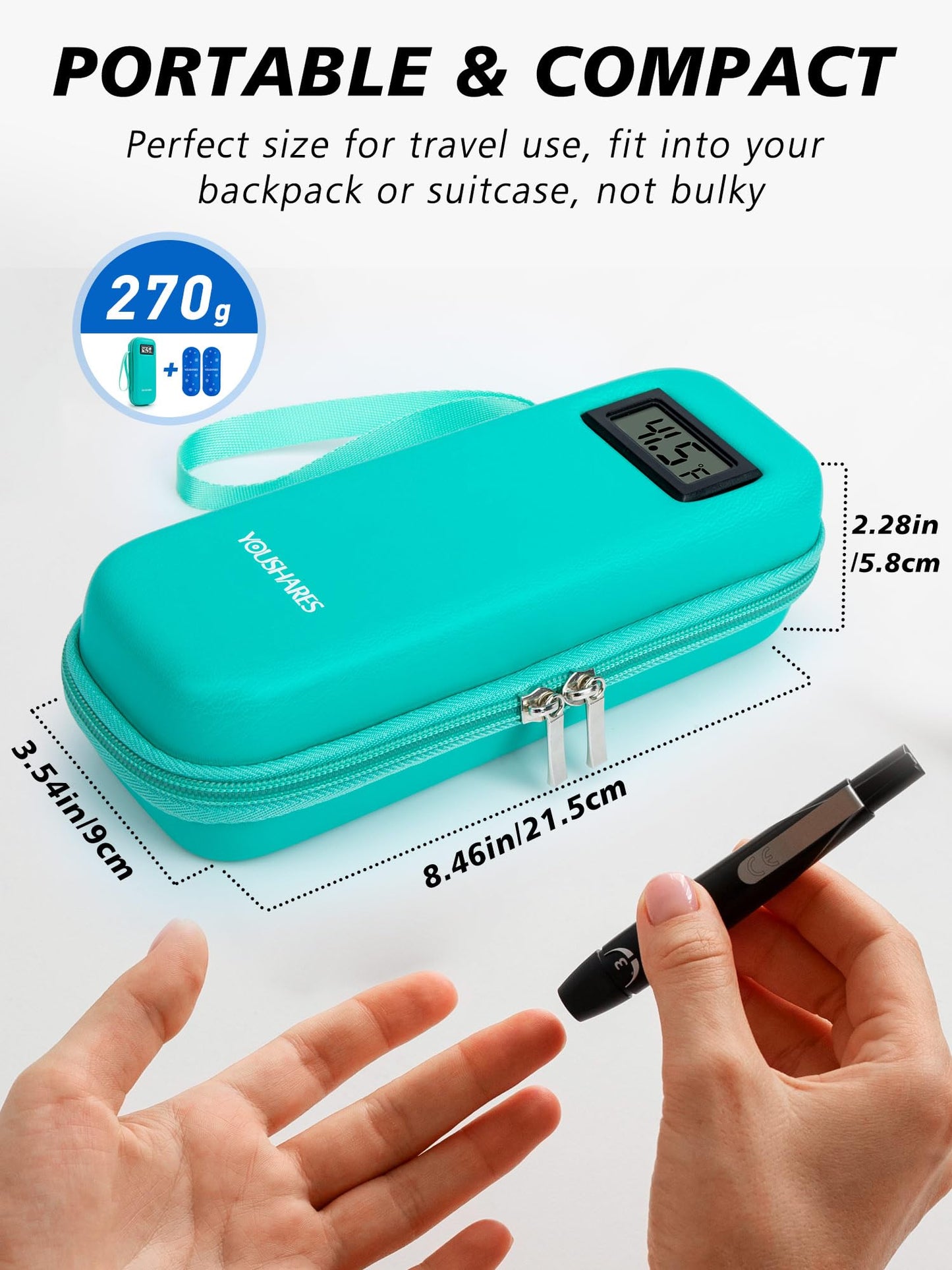 Portable Insulin Cooler Case with Digital Temperature Display – Travel Insulin Storage Bag with 2 TSA Ice Packs, Diabetes Supplies Organizer (Green) - Image 3