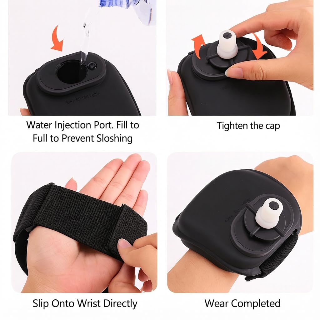 Wrist Water Bottle 7oz Hydration Flask – Hands-Free Leak-Proof Silicone Drink Container for Running, Cycling, Hiking & Fitness Training (Black) - Image 8