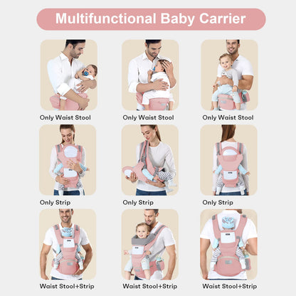 6-in-1 Adjustable Baby Carrier with Hip Seat – 11.8–15.7in Adjustable Height, Breathable Mesh & Multi-Position Carry for Newborn to 36 Months (Pink) - Image 6