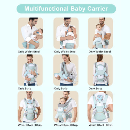 6-in-1 Adjustable Baby Carrier with Hip Seat – 11.8–15.7in Adjustable Height, Breathable Mesh & Multi-Position Carry for Newborn to 36 Months (Green) - Image 6