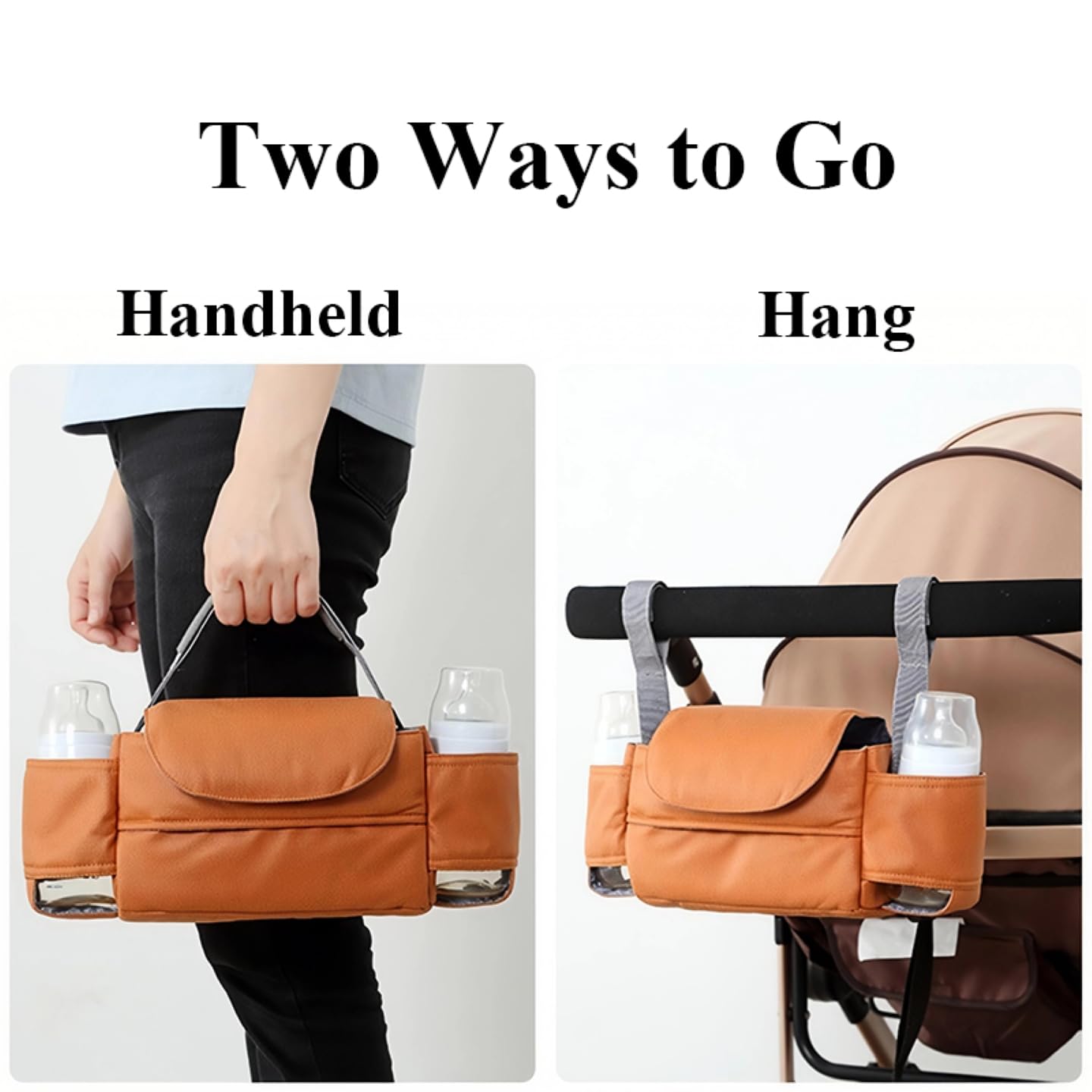 Universal Stroller Organizer Bag with Front Tissue Dispenser, Bottle Holders & Large Storage – Perfect for Daily Outings with Baby (Orange) - Image 5