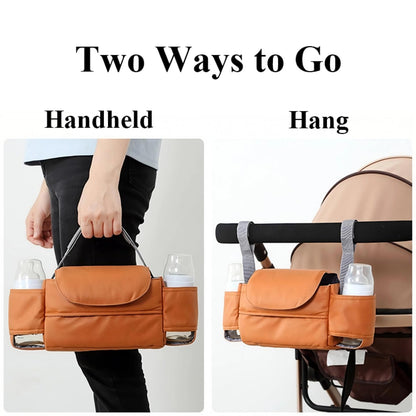 Universal Stroller Organizer Bag with Front Tissue Dispenser, Bottle Holders & Large Storage – Perfect for Daily Outings with Baby (Orange) - Image 5