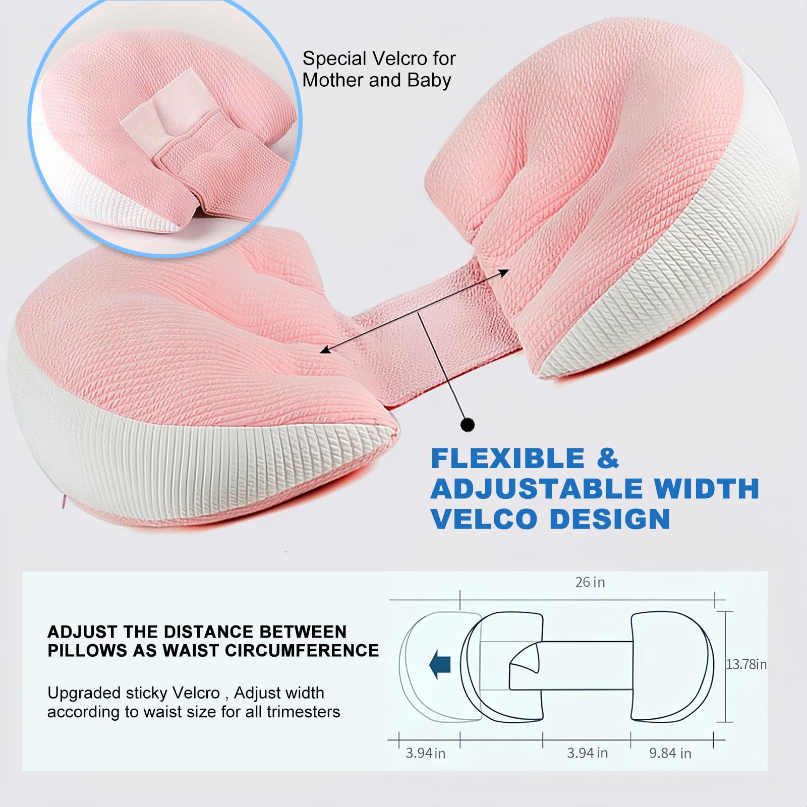 Adjustable Pregnancy Pillow with Velcro Design – Side Sleeping Support for Back, Belly, Hips & Legs, Travel-Friendly Maternity Pillow with Bonus Auxiliary Pillow(Red) - Image 4