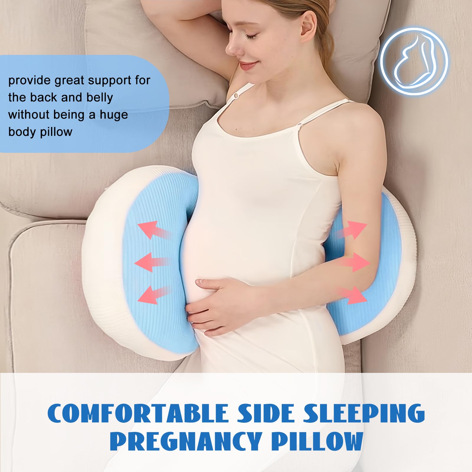 Adjustable Pregnancy Pillow with Velcro Design – Side Sleeping Support for Back, Belly, Hips & Legs, Travel-Friendly Maternity Pillow with Bonus Auxiliary Pillow(Blue) - Image 2