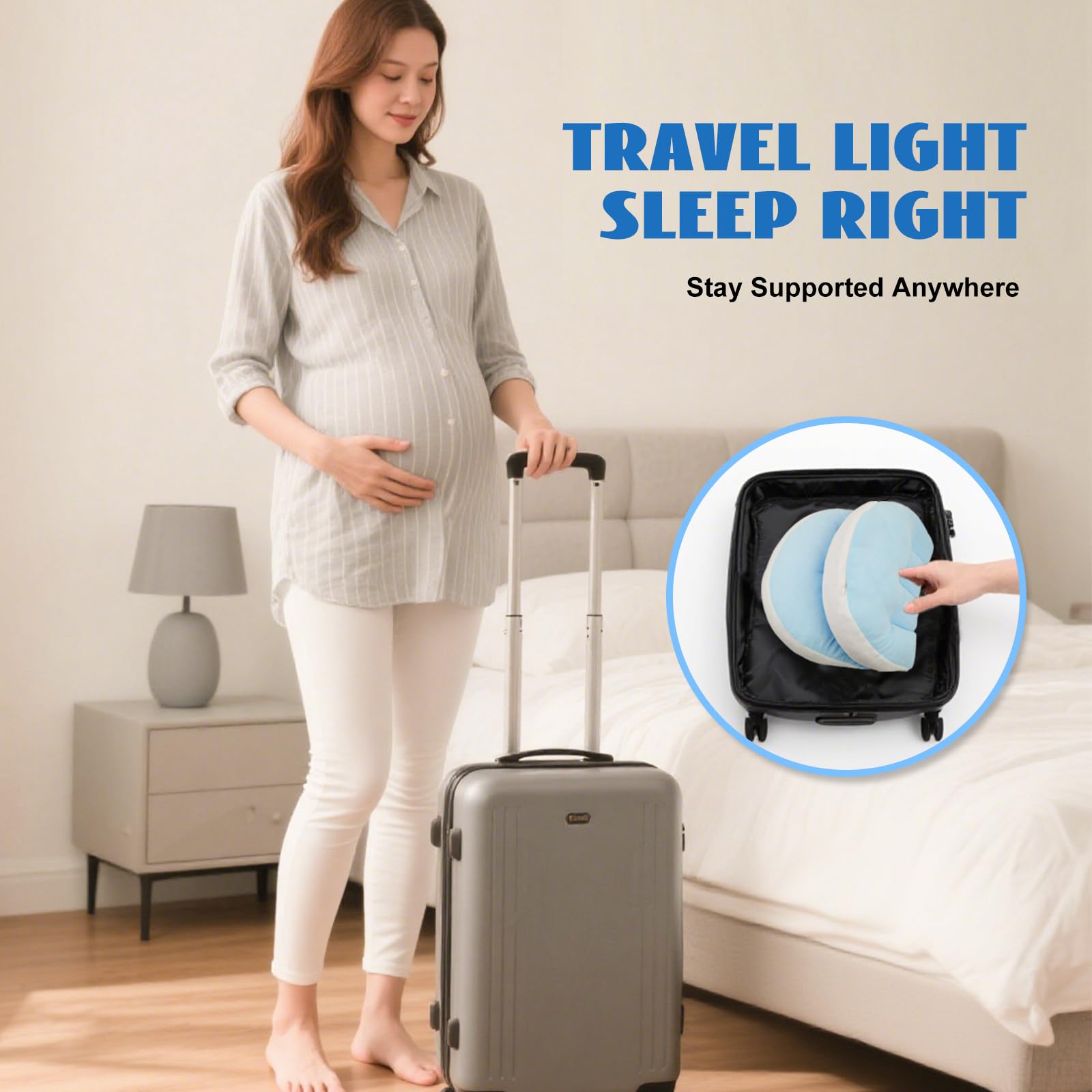 Adjustable Pregnancy Pillow with Velcro Design – Side Sleeping Support for Back, Belly, Hips & Legs, Travel-Friendly Maternity Pillow with Bonus Auxiliary Pillow(Blue) - Image 7