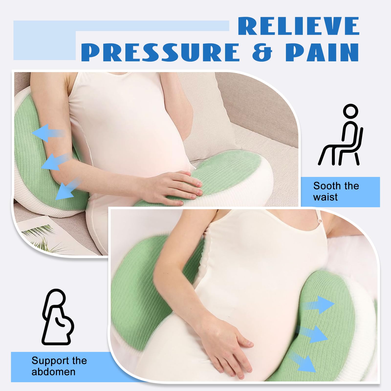 Adjustable Pregnancy Pillow with Velcro Design – Side Sleeping Support for Back, Belly, Hips & Legs, Travel-Friendly Maternity Pillow with Bonus Auxiliary Pillow(Green) - Image 3