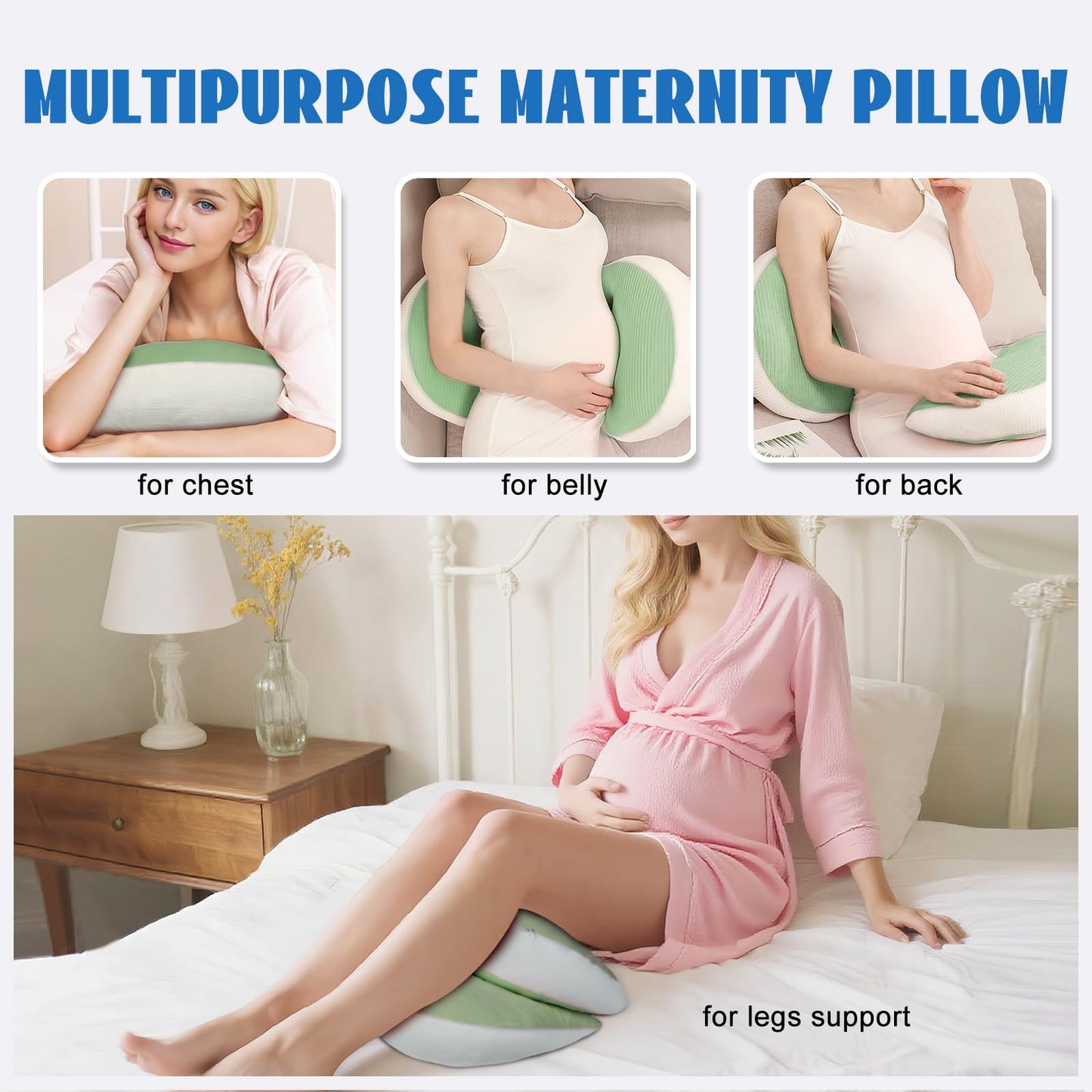 Adjustable Pregnancy Pillow with Velcro Design – Side Sleeping Support for Back, Belly, Hips & Legs, Travel-Friendly Maternity Pillow with Bonus Auxiliary Pillow(Green) - Image 5