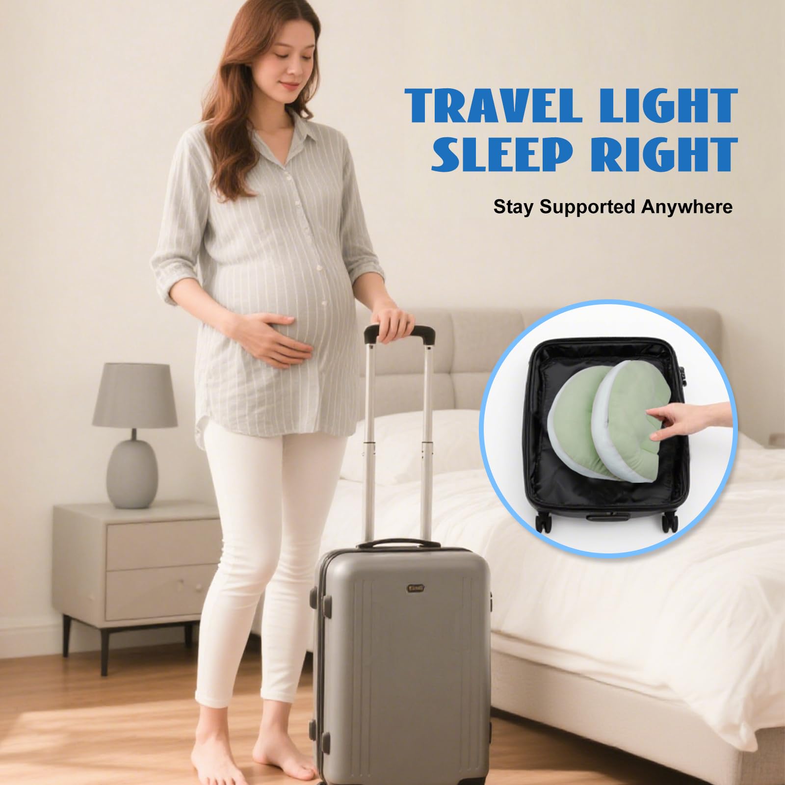 Adjustable Pregnancy Pillow with Velcro Design – Side Sleeping Support for Back, Belly, Hips & Legs, Travel-Friendly Maternity Pillow with Bonus Auxiliary Pillow(Green) - Image 7