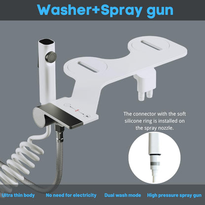 Bidet Toilet Attachment with Handheld Sprayer – Dual Nozzle for Pregnant Women, Postpartum Care & Elderly, Non-Electric Cold Water Bidet, Slim Under-Seat Fit (White) - Image 3
