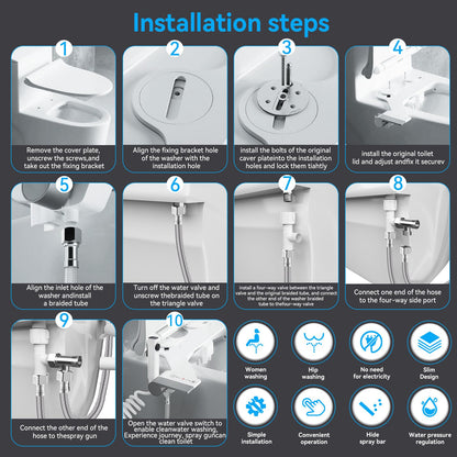 Bidet Toilet Attachment with Handheld Sprayer – Dual Nozzle for Pregnant Women, Postpartum Care & Elderly, Non-Electric Cold Water Bidet, Slim Under-Seat Fit (White) - Image 6