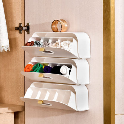 Wall-Mounted Drawer Organizer for Underwear & Socks – 1-Pack Stackable Storage Box with 5 Compartments and Adhesive Mounts (White) - Image 3