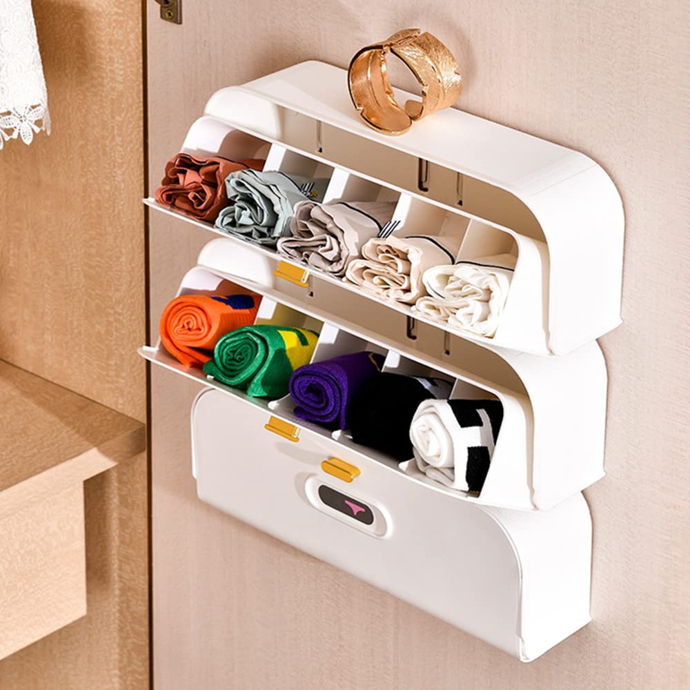 Wall-Mounted Drawer Organizer for Underwear & Socks – 1-Pack Stackable Storage Box with 5 Compartments and Adhesive Mounts (White) - Image 7