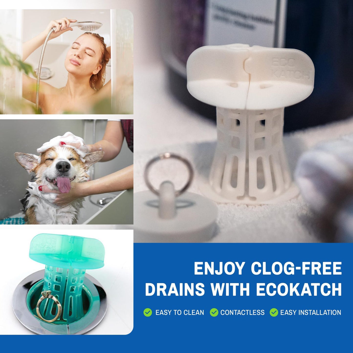 Bathtub Hair Catcher with Handle – No-Touch Drain Filter for Shower and Tub, Reusable Clog Preventer 2-Pack (Blue) - Image 5
