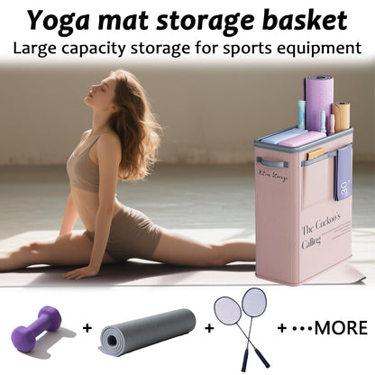 Large Capacity Foldable Yoga Mat Storage Basket – Waterproof Fabric Organizer for Gym Equipment, Dumbbells, Foam Rollers, and Mats with Side Pockets and Handle (Pink) - Image 4