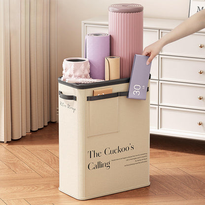 Large Capacity Foldable Yoga Mat Storage Basket – Waterproof Fabric Organizer for Gym Equipment, Dumbbells, Foam Rollers, and Mats with Side Pockets and Handle (Beige) - Image 7