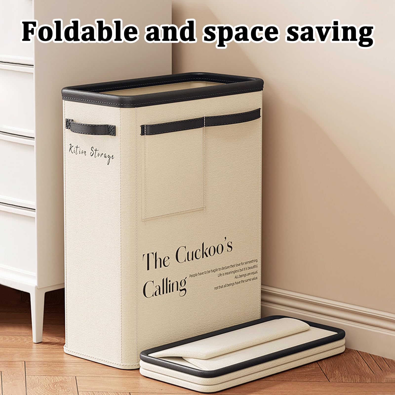 Large Capacity Foldable Yoga Mat Storage Basket – Waterproof Fabric Organizer for Gym Equipment, Dumbbells, Foam Rollers, and Mats with Side Pockets and Handle (Beige) - Image 8