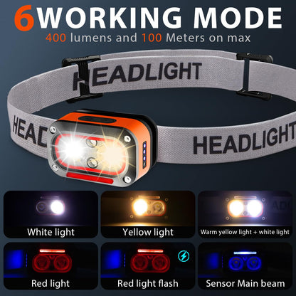 Rechargeable LED Headlamp with Motion Sensor & 6 Lighting Modes – Ultra-Bright Waterproof Headlight for Running, Camping, Hiking, Fishing, and Night Work (Grey) - Image 3
