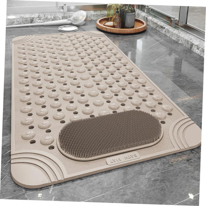 Non-Slip Bath Mat with Foot Scrubber – 70 x 36 cm, Anti-Skid Suction Cups & Drain Holes, Waterproof Shower Floor Pad with Exfoliating Brush(Grey) - Image 7