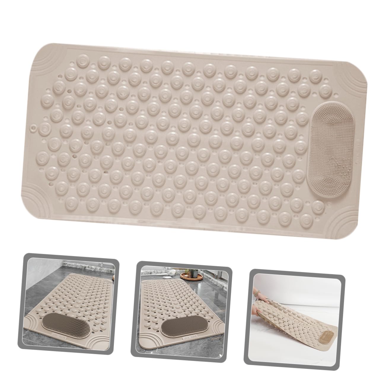 Non-Slip Bath Mat with Foot Scrubber – 80 x 50 cm, Anti-Skid Suction Cups & Drain Holes, Waterproof Shower Floor Pad with Exfoliating Brush(Grey) - Image 5