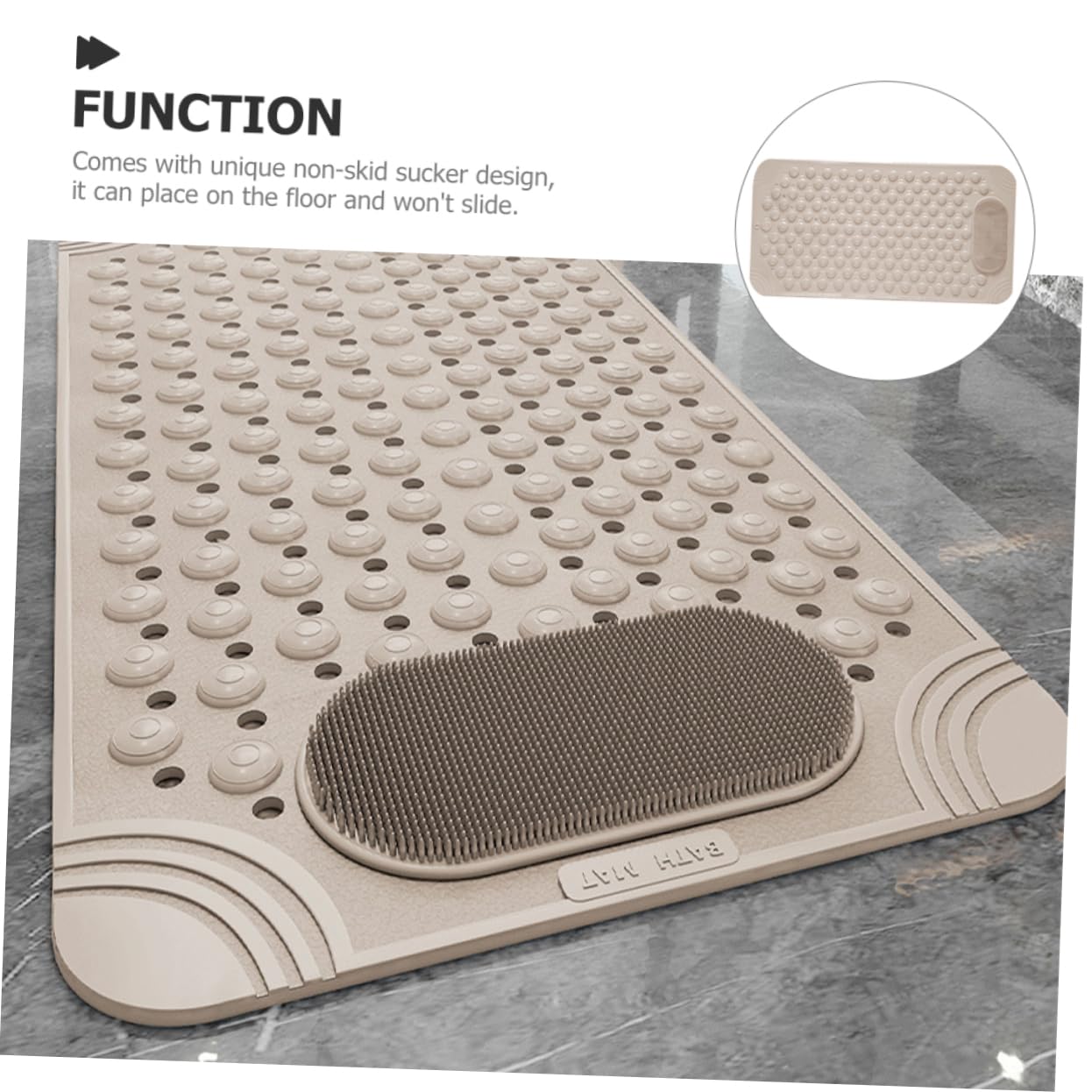 Non-Slip Bath Mat with Foot Scrubber – 80 x 50 cm, Anti-Skid Suction Cups & Drain Holes, Waterproof Shower Floor Pad with Exfoliating Brush(Grey) - Image 6