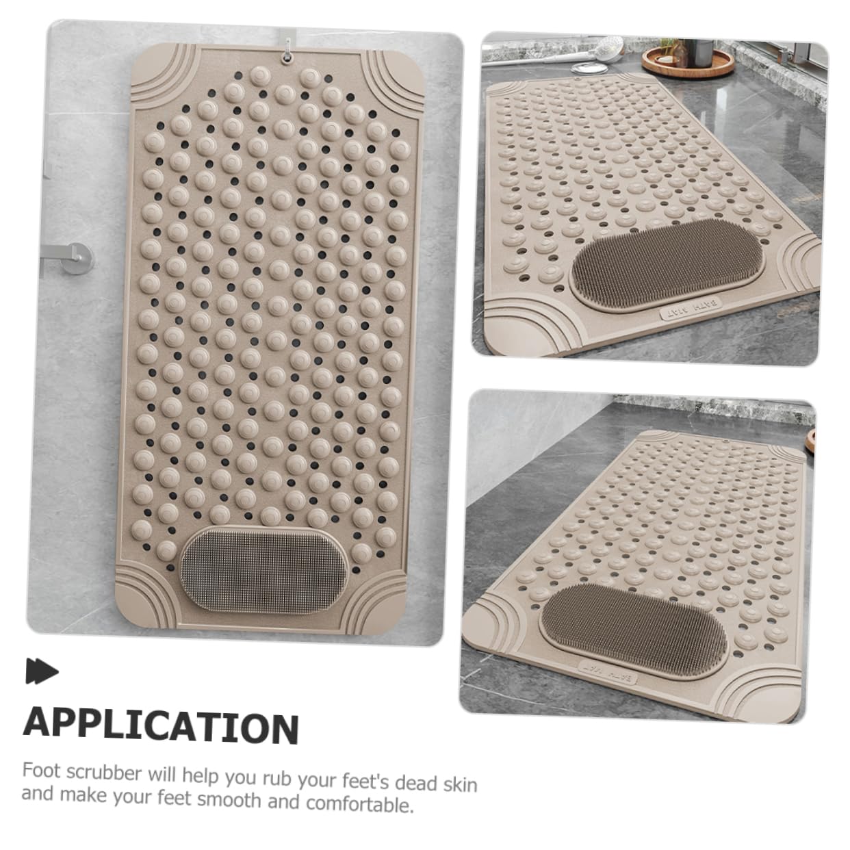 Non-Slip Bath Mat with Foot Scrubber – 80 x 50 cm, Anti-Skid Suction Cups & Drain Holes, Waterproof Shower Floor Pad with Exfoliating Brush(Grey) - Image 8