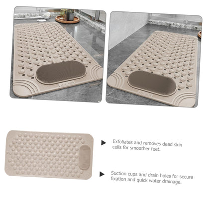 Non-Slip Bath Mat with Foot Scrubber – 80 x 80 cm, Anti-Skid Suction Cups & Drain Holes, Waterproof Shower Floor Pad with Exfoliating Brush(Grey) - Image 3