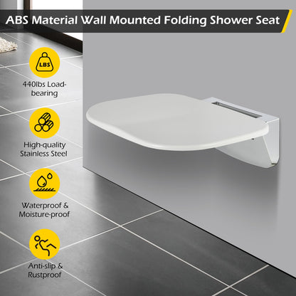 Wall Mounted Folding Shower Seat 440 lbs Load-Bearing – ABS Material Bathroom Stool with Stainless Steel Frame, Foldable 90° for Sauna, Hospital, Home Use (White) - Image 2