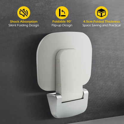 Wall Mounted Folding Shower Seat 440 lbs Load-Bearing – ABS Material Bathroom Stool with Stainless Steel Frame, Foldable 90° for Sauna, Hospital, Home Use (White) - Image 3