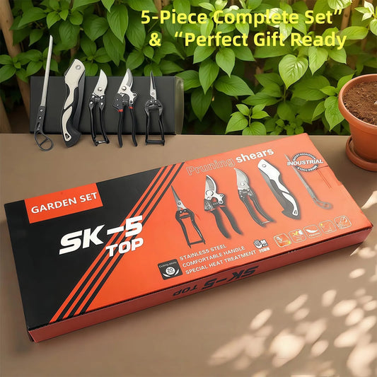 Heavy-Duty 5-Piece Gardening Tool Set – 3 Pruning Shears & 2 Folding Saws, Stainless Steel Blades, Ergonomic Handles, Compact Storage – Ideal for Trees, Shrubs, Camping, and Gift-Giving - Image 2