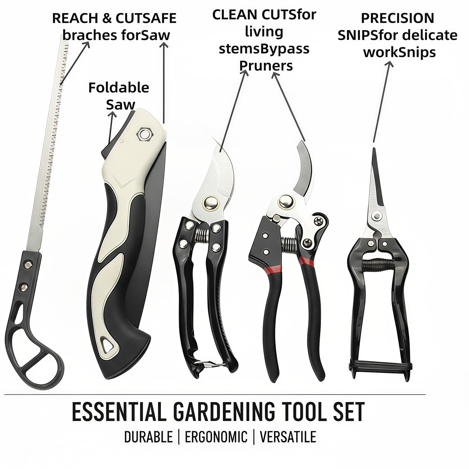 Heavy-Duty 5-Piece Gardening Tool Set – 3 Pruning Shears & 2 Folding Saws, Stainless Steel Blades, Ergonomic Handles, Compact Storage – Ideal for Trees, Shrubs, Camping, and Gift-Giving - Image 8