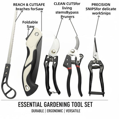 Heavy-Duty 5-Piece Gardening Tool Set – 3 Pruning Shears & 2 Folding Saws, Stainless Steel Blades, Ergonomic Handles, Compact Storage – Ideal for Trees, Shrubs, Camping, and Gift-Giving - Image 8