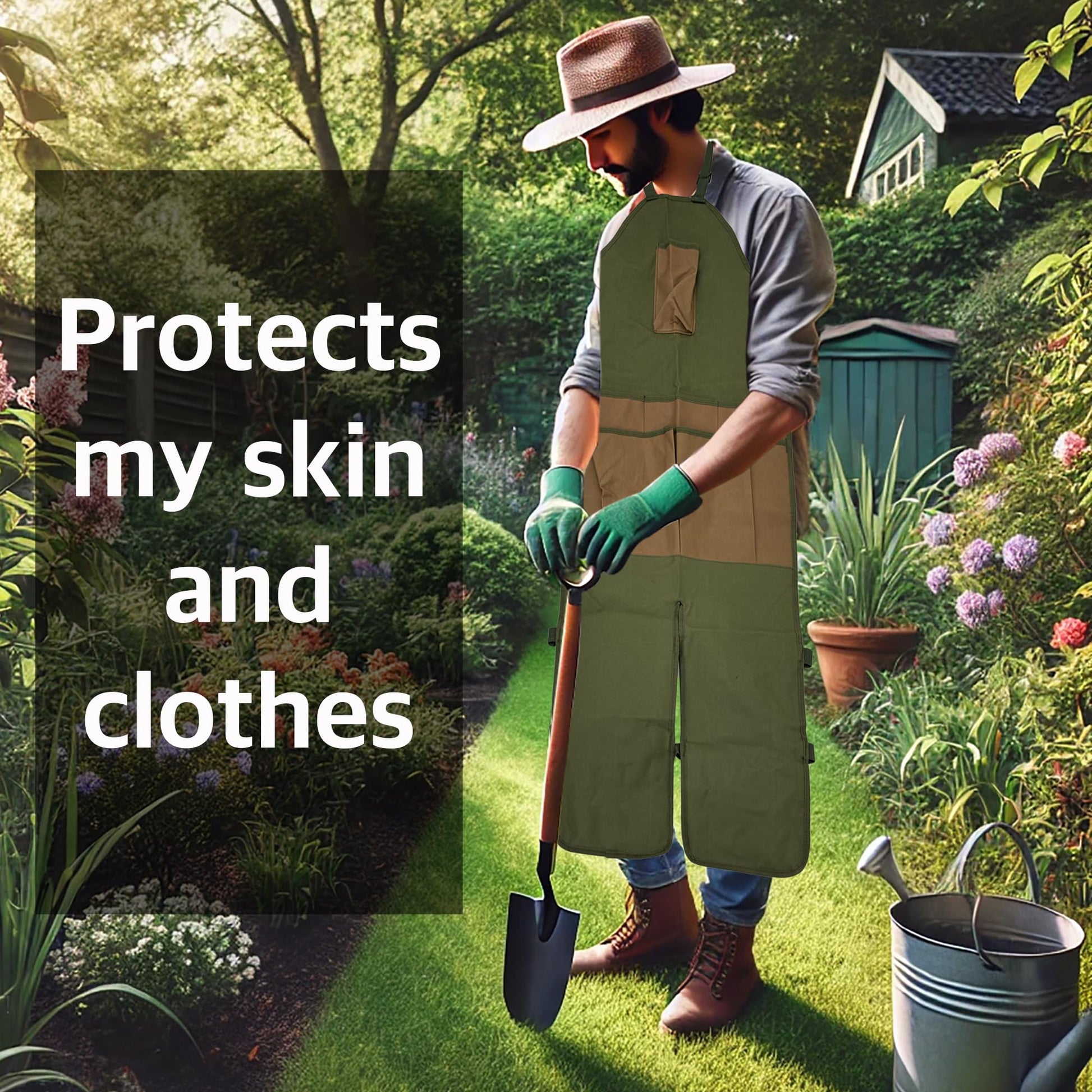 Heavy-Duty Canvas Garden Apron with Pockets & Adjustable Straps – Waterproof Long Apron for Outdoor Work, Farming, BBQ, and Gardening (Green) - Image 3